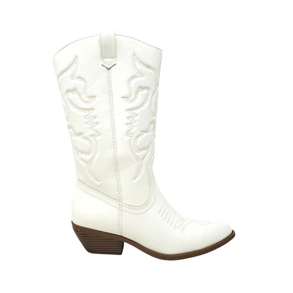 Chariot & Co Boots Western Mid-Calf Stacked Heel Cowboy Boots White Size 7 - Picture 1 of 10